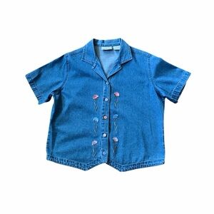 Vintage Basic Editions Embroidered Denim Blouse - Size L